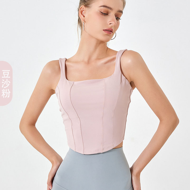 Otoño y invierno nuevo desnudo con cojín de pecho chaleco deportivo de alta altura de la mujer U-cuello yoga ropa interior corrida antichoque acondicionamiento físico hermosa espalda