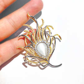 猫眼石韩国高档水晶锆石胸针女优雅领扣饰品衣领夹胸花别针丝巾扣