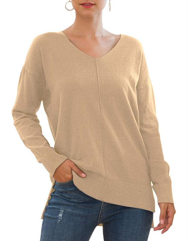 Foreign Trade Women's Clothing Amazon New Pullover Sweater Aliexpress Independent Site V-Neck Batwing Sleeve Knitted Sweater Long Sleeve