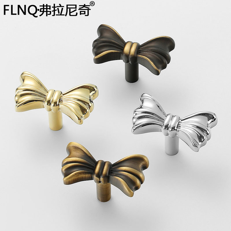黃銅法式輕奢原創設計蝴蝶結衣櫃門把手櫥柜子個性金色全銅拉手