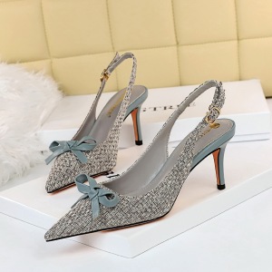 8999-7 han edition fashion knitting shallow pointed mouth after color matching small bowknot is hollow-out strappy shoes