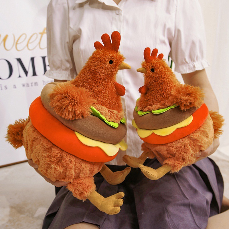 Pollo hamburguesas juguetes de peluche muñecas lindas muñecas de pollo simulación muñecas de cama muñecas de tela regalo de cumpleaños