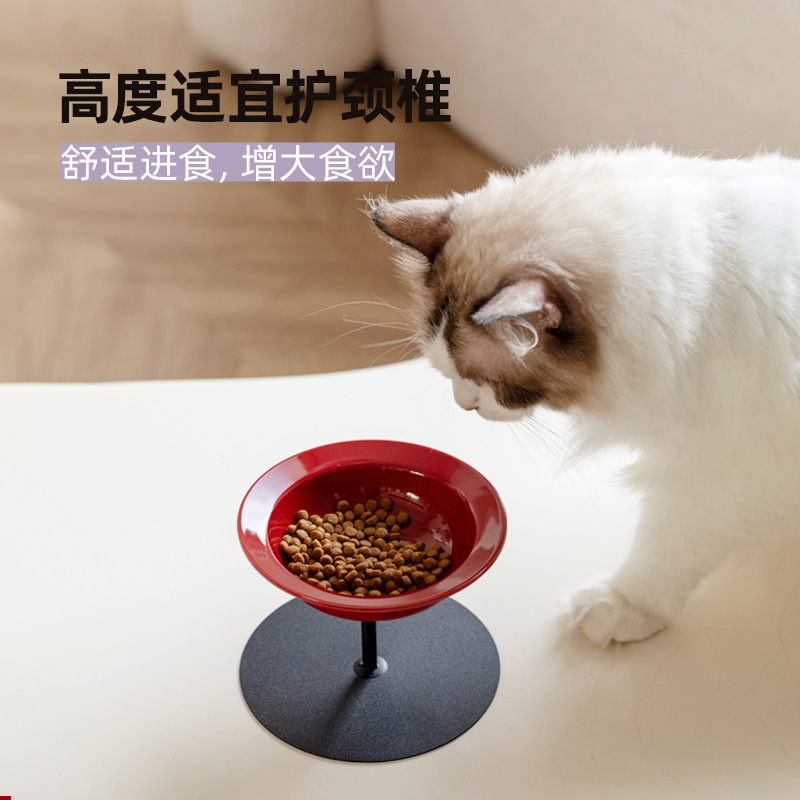 Cerámica creativa de pies altos de gran calibre de alto valor facial para mascotas y gatos cuello protector de columna cervical anti-derrumbe tazón de agua de grano