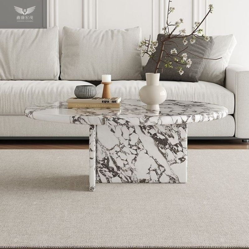 Mesa de centro de mármol natural de estilo crema francés, sala de estar redonda de alta gama, mesa de comedor de sofá de apartamento pequeño para el hogar