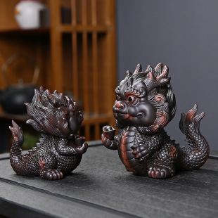 Purple pottery Lucky Dragon tea pet decoration zodiac Dragon nourishing purple sand decoration tea ceremony Tea play kung fu tea pet gift