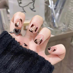 Sweet and Cool Pure Desire Style Wearable Nail Beauty Nail Sticker Black Pattern Gold Foil Removable Short False Nail Sticker Set Wholesale