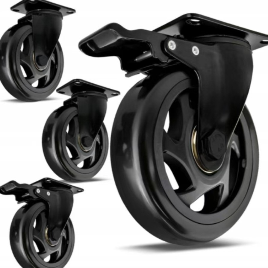 3inch Pvc Universal Wheels with Double Bearings and Brakes, All Black Casters, Amazon Wheels