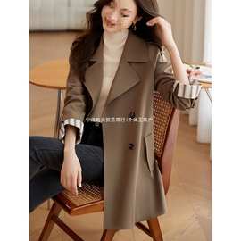 沫晗依美【奥莱】秋新款英伦风小个子撞色条纹百搭风衣女