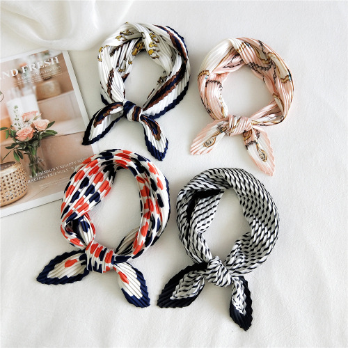 53 pleated small square scarf small silk scarf for women spring autumn summer Korean style headscarf work professional fashion scarf scarf