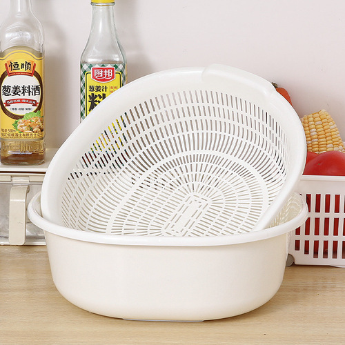 日本洗菜篮双层加厚塑料沥水篮淘米篮厨房家用大号果蔬清洗篮套装
