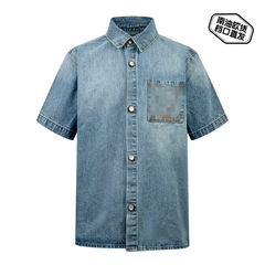 南油LJ男女同服夏服デニムシャツ半袖2025新作刺繍レトロゆるいカジュアルシャツ