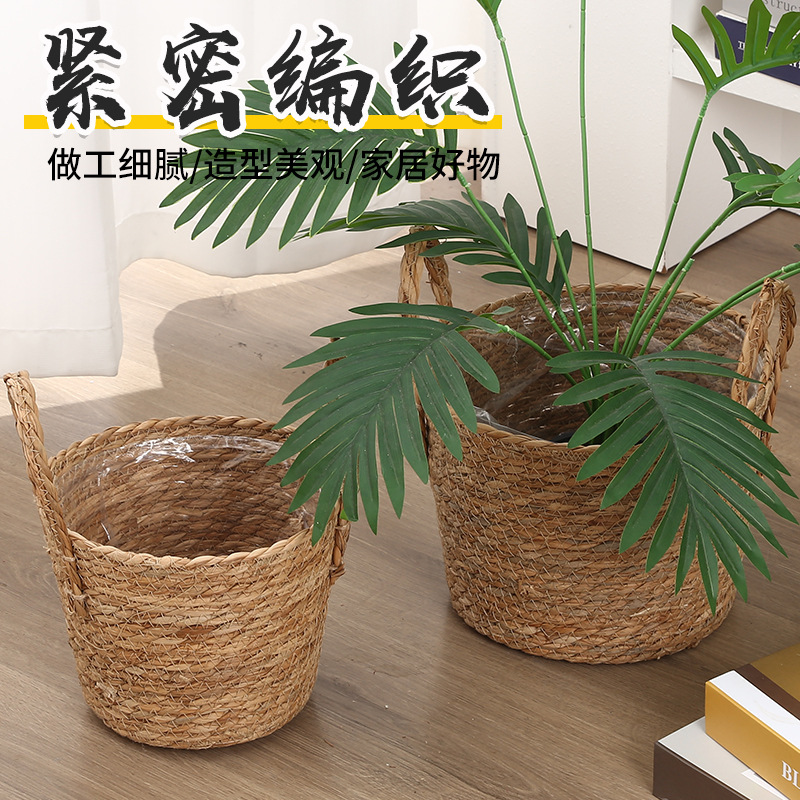 Maceta Tejida de Paja de Hierba de León, Impermeable y Decorativa, para Sala de Estar image 3