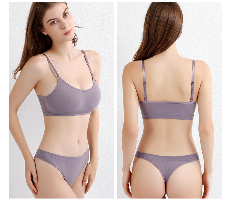 Solid Color Soutien-gorge Sans Fil Soft Seamless Rassembler Backless Bra & Panty Set display picture 3