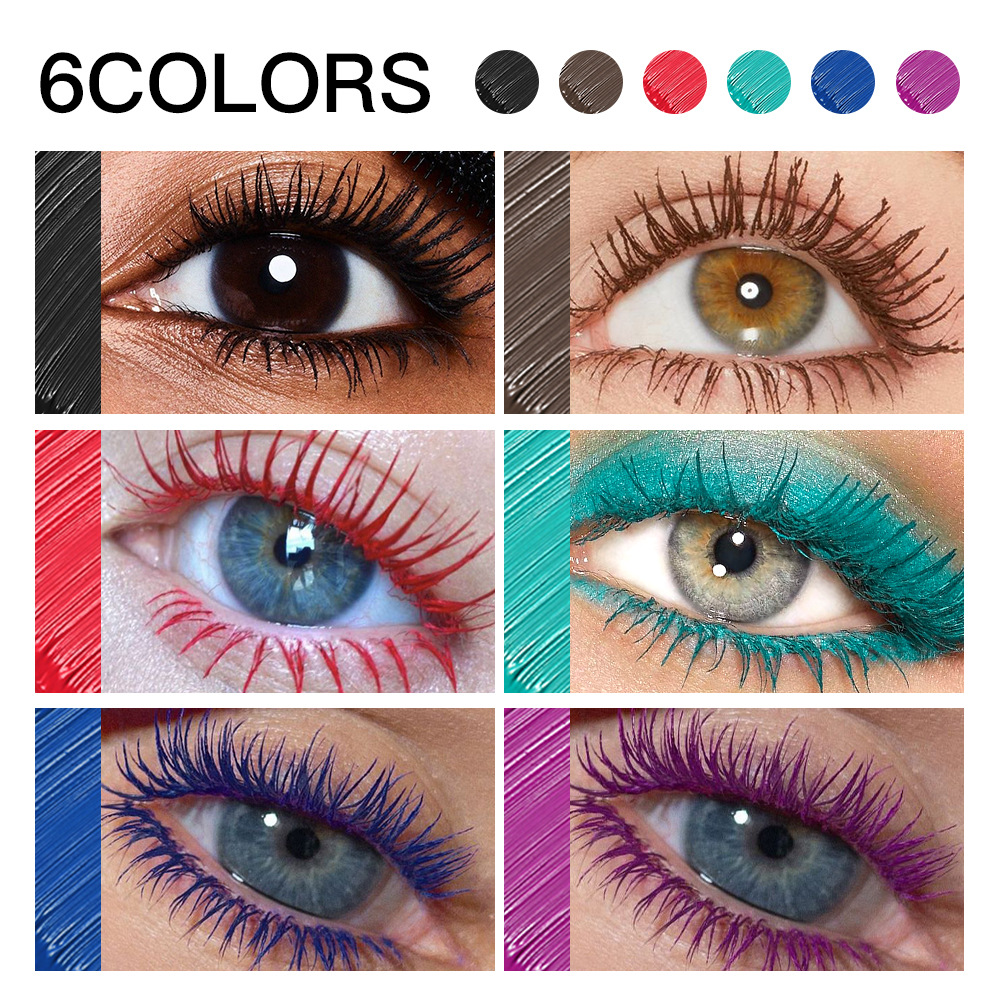 Máscara de pestañas de punto transfronterizo de USHAS europea y americana, rímel de seis colores rizado natural grueso y largo