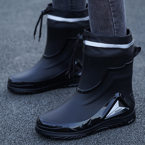 Men's Waterproof Rain Boots with New Welted Design, Outdoor Water Boots, Kitchen Non-Slip Work Shoes with Felt Lining for Warmth