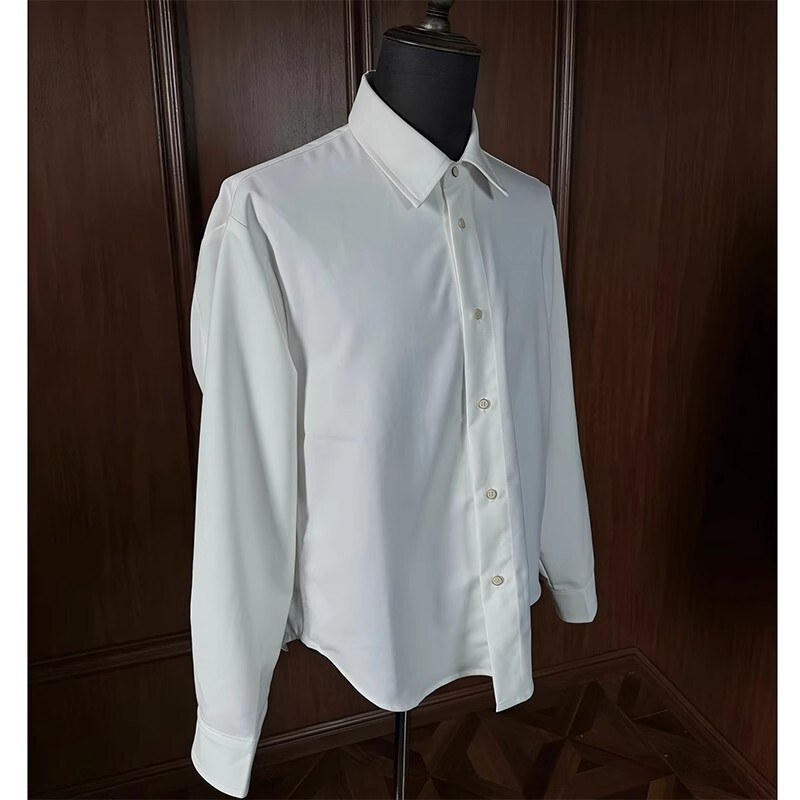 White Long Shirt for Men, Spring and Autumn, High-End Style, Cool and Casual, Cleanfit Anti-Wrinkle Long-Sleeve Outerwear