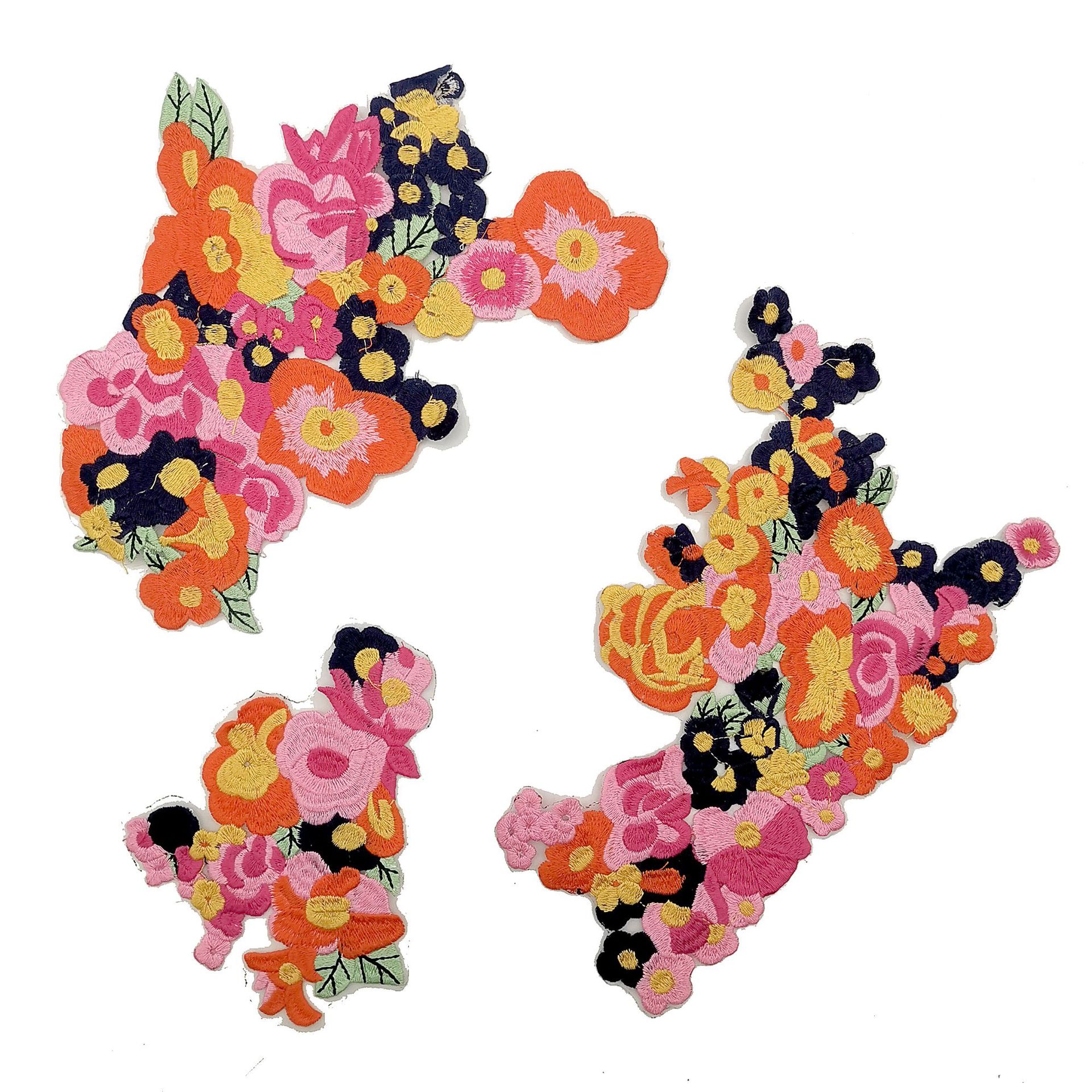 厂家批发跨境货源 套装花棉线刺绣补丁贴 电脑绣花服装辅料布贴花