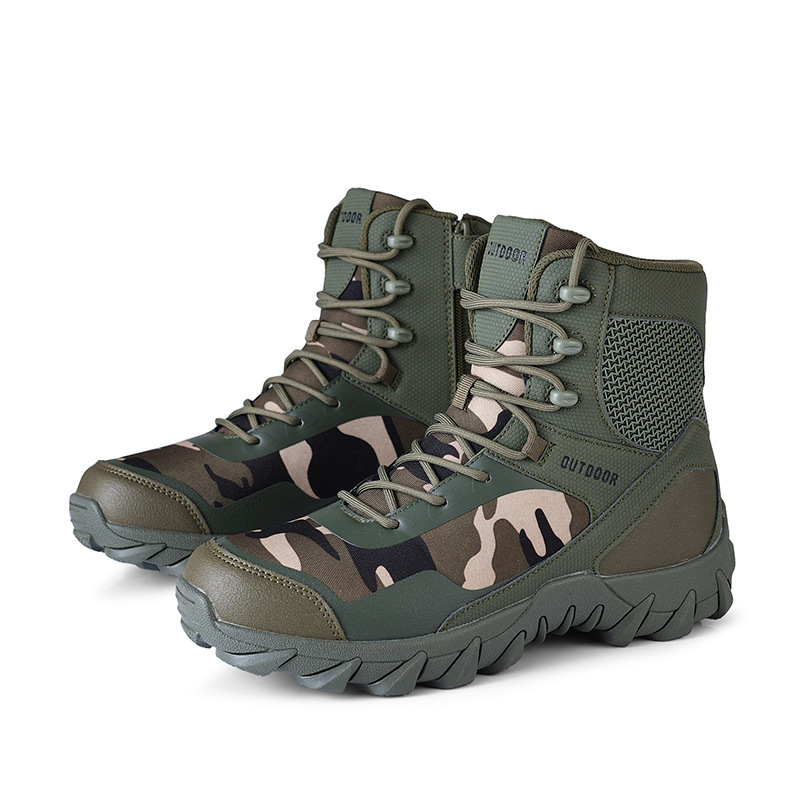 Spot venta directa de fábrica nuevas botas tácticas al aire libre zapatos de hombre de Amazon zapatos de tubo medio botas militares tácticas de senderismo alto hombres