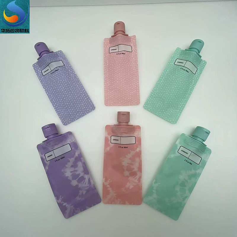 Оптовая оптовая дорожная упаковка мешок косметический лосьон гель для душа пластик 90 мл матовый откидной мешок удобный всасывающий мешок