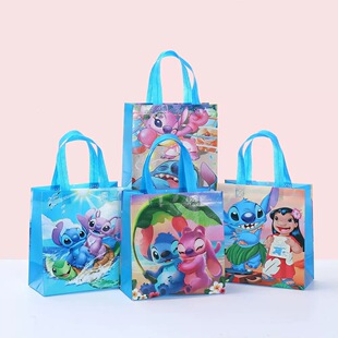Stitch Non-Woven Handbag Cartoon Printed Handbag Birthday Gift Packaging Bag Waterproof Takeaway Shopping Bag
