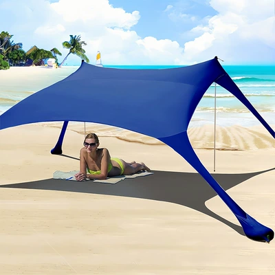 Cross-Border Beach Canopy Outdoor Portable Quick-Open Windproof Sunshade Camping Tent Folding Beach Tent (Avtomobil yan çətirləri) - royal-blue-with-2-poles-200170cm