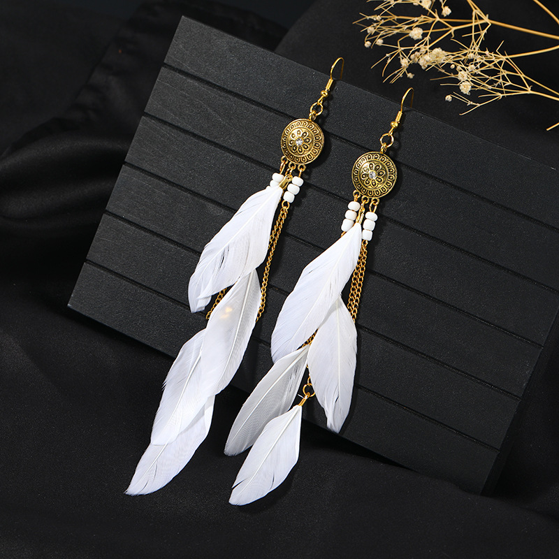 1 Pair Chinoiserie Ethnic Style Classic Style Water Droplets Tassel Alloy Feather Drop Earrings display picture 19