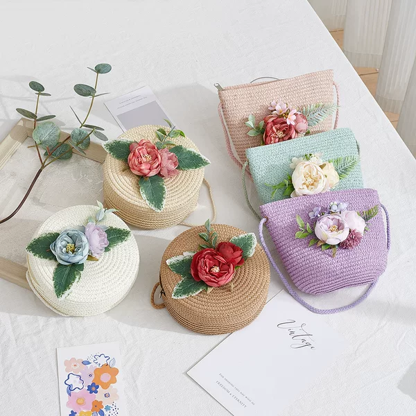 Summer New Children's Bags, Cute Cross-Body Mobile Phone Bags, Women's Flower Coin Purses, Flower Bags, Beach Area Wholesale