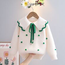 女童水貂绒毛衣2025秋冬季新款儿童宝宝加绒加厚娃娃领洋气针织衫
