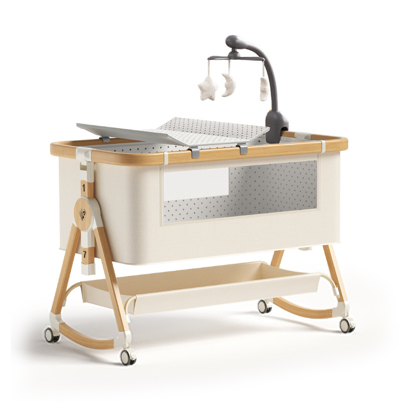 Cama multifuncional ajustable de altura movible empalme cama grande bebé mecedora plegable con pañales mesa