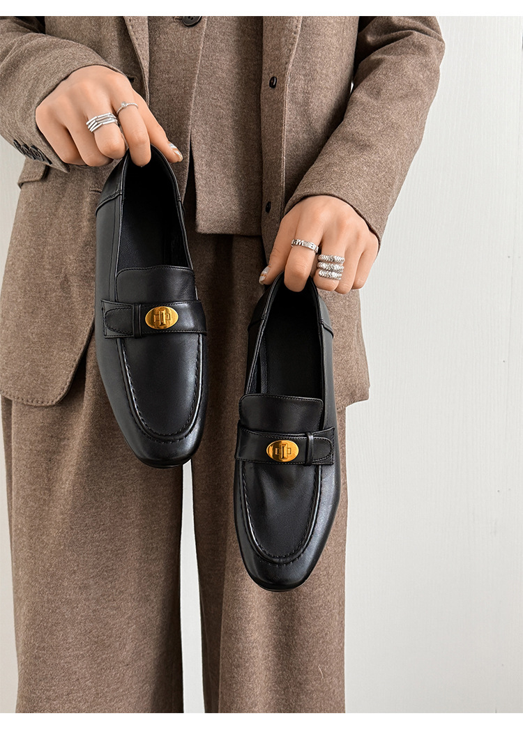 Giày loafer nữ da bò mũi sâu gót vuông thấp phong cách Anh Quốc — màu nâu chi tiết 11