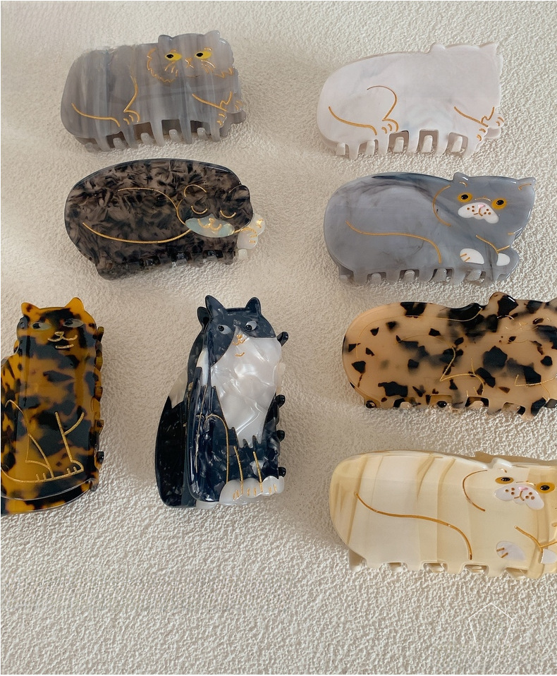 French niche acetate hairpin cute cat series hair grip short-haired cat Persian cat grip shark clip 2023 New