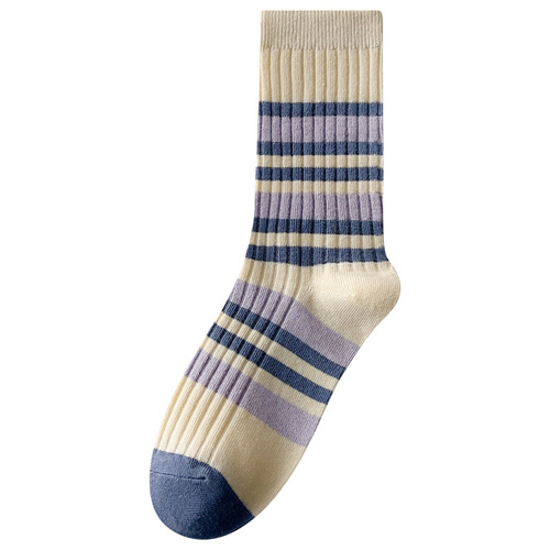 suxinaimin retro striped pile socks color block socks female Japanese college style cotton socks student stockings