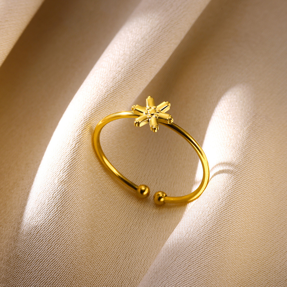 3g Weight 0.03µm-0.05µm Gold Plating Thickness PVD Coated Gold Plating Process Real Gold Plated Plating Material Open Rings Classification 1 Piece Quantity Holiday, Daily Occasion 304 Stainless Steel Material Flower Pattern All Seasons Season Women's Gender Vacation, Simple Style Style Waterproof Non Tarnish, Plating Craft PVD Coated Real Gold Plated Flower 304 Stainless Steel Vacation Simple Style Waterproof Non Tarnish Open Rings 5