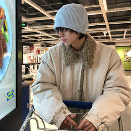 美式bomber羊羔绒外套男冬季加绒加厚短款棉服高级感痞帅棉衣夹克