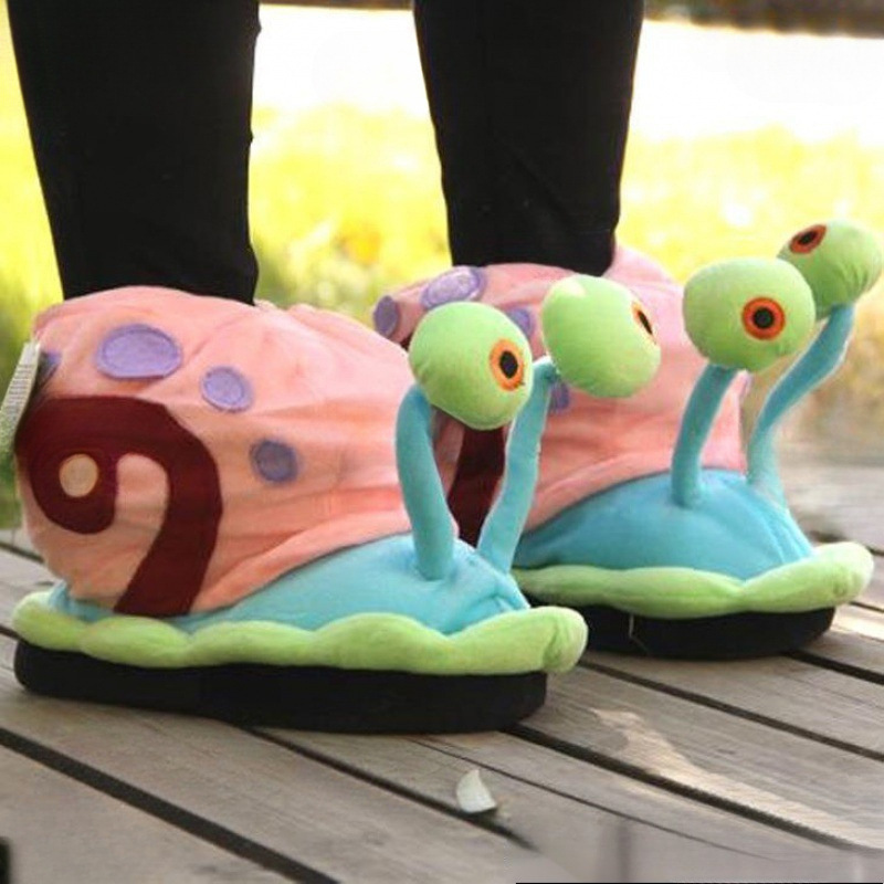 Winter Spongebob Small Worm Bag with Cotton Shoes Home Parent-child Snail Slippers Indoor Student Warm Non-slip Cotton Boots