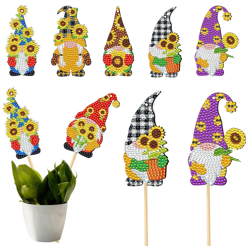 Estacas decorativas para macetas con diseño de flores para decoración de plantas en el hogar y escritorio, fabricante de estacas de jardín hechas a mano con pegatinas de diamantes DIY.