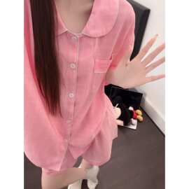 夏季新款甜美格纹睡衣女薄款云朵棉短袖短裤舒适少女家居服套装