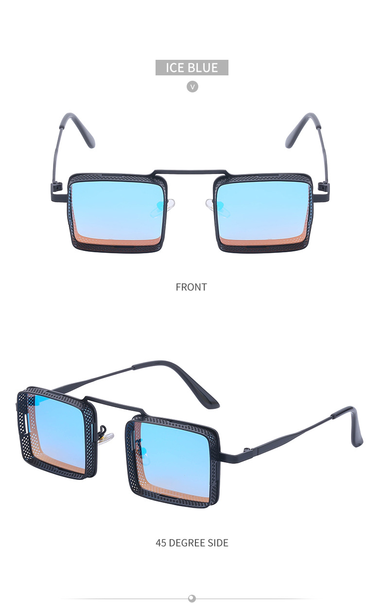 Fashion Steampunk Metal Hollow Square Frame Sun-resistant Sunglasses display picture 3