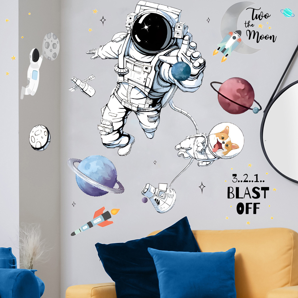 Astronaut Travel space children's room boy bedroom wall stickers classroom layout stickers removable KL96026