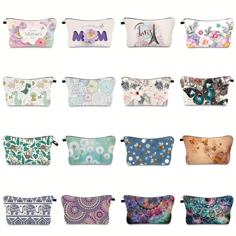 국경 새 린넨 인쇄 화장품 가방 휴대용 동전 지갑 스킨 케어 화장품 보관 가방