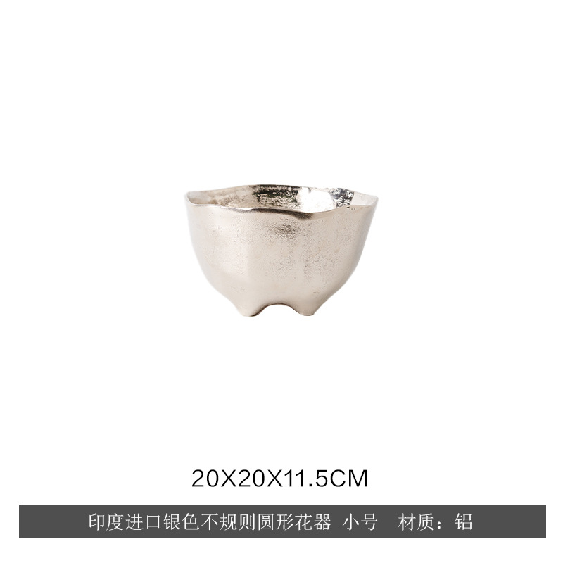 Lujo ligero indio, simple, aluminio, plata, cuencos, bandejas de frutas, adornos decorativos, macetas de flores de mesa en la Sala modelo