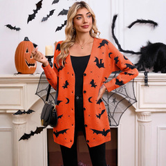 ヨーロッパとアメリカの秋と冬の新しい女性のセータークロスボーダーアマゾンハロウィンバットジャカード長袖マントカーディガンジャケット