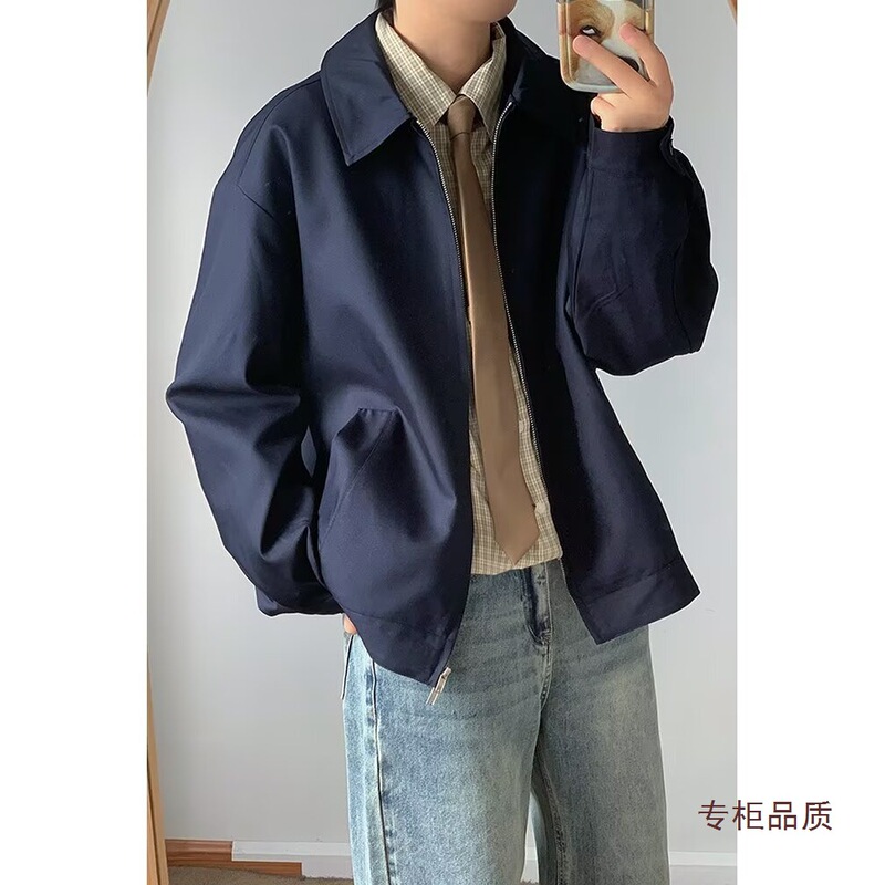 Fofwmode Spring American Flight Suit Short Jacket Men's Loose Zipper Lapel Casual Zipper Trendy Jacket
