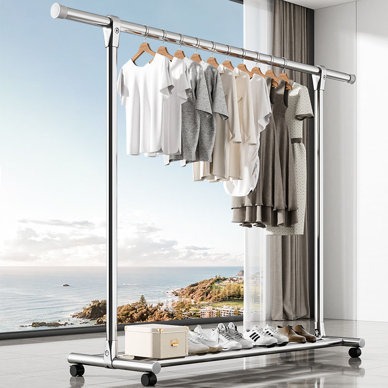 Simple Clothes Drying Rack Floor-Standing Clothes Rack Home Indoor Bedroom Mobile Clothes Drying Rack Balcony Clothes Hanging Rod