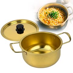 クロスボーダーのステンレスの韓国式のカップラーメンの鍋のネットの赤い金色のラーメンの鍋は蓋を持って麺を煮ます。