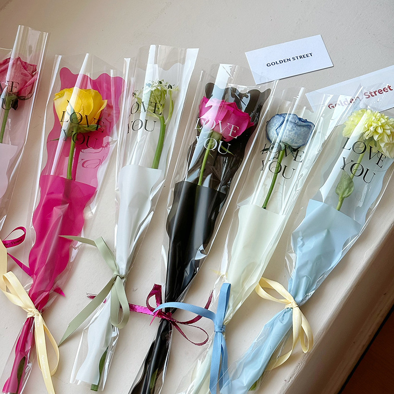 520 Flower Packaging Bag Single Bag Rose Chinese Valentine's Day Water Ripple Single Flower Package Material DIY