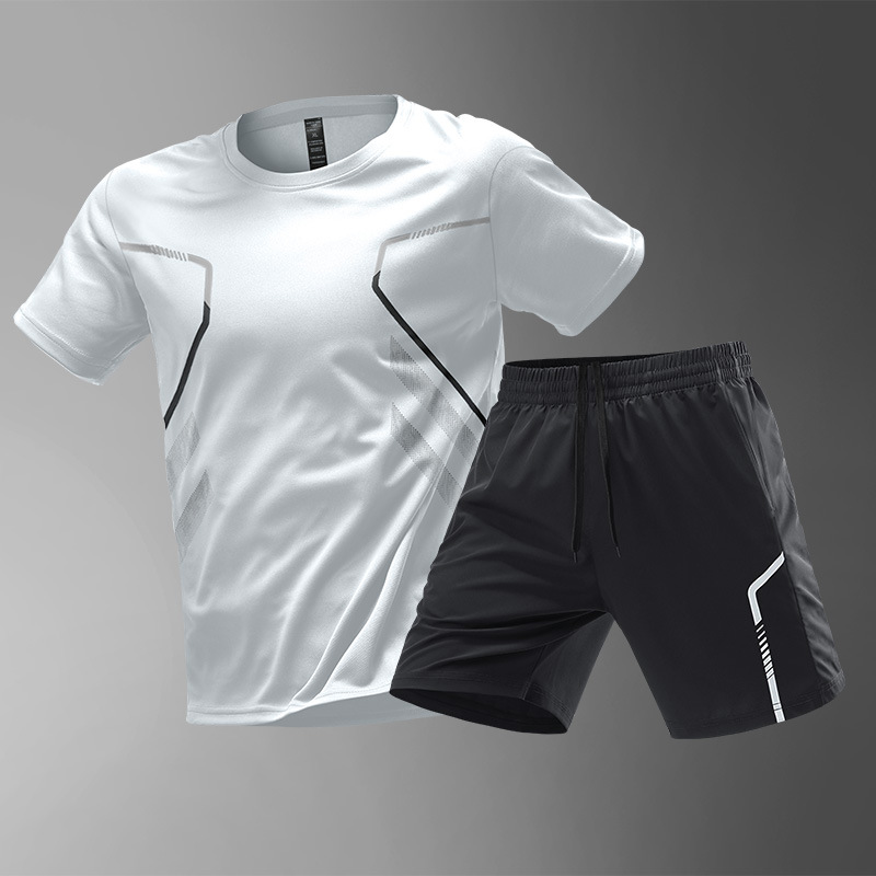 Traje de ropa deportiva de seda de hielo para hombres corriendo ropa de secado rápido camiseta pantalones cortos de manga corta ropa de entrenamiento de fútbol de fitness de verano