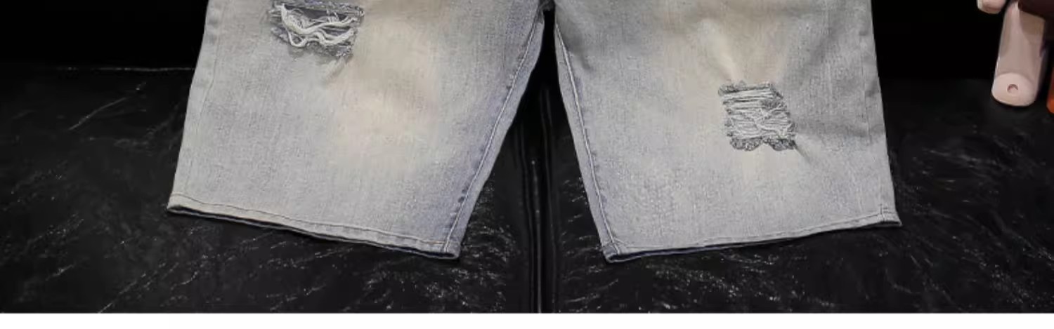 Men's Clothing Ripped Denim Shorts Summer Style Trendy Loose Straight Leg Five Point Pants Mid Length High Street Cool_mkmklike.com