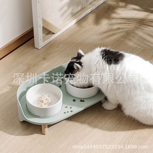 Cat Bowl dog bowl double bowl ceramic anti-knock cat food bowl protective cervical spine cat food bowl dog water bowl pet supplies