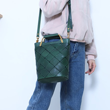 植鞣皮真皮包包复古简约拼接单肩包牛皮编织女士斜挎包手提斜挎包